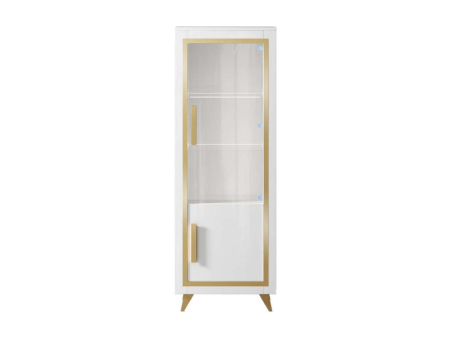 JEMMA - Vitrine 1 Porte Droite Laquée Blanc et Décor Doré avec Leds