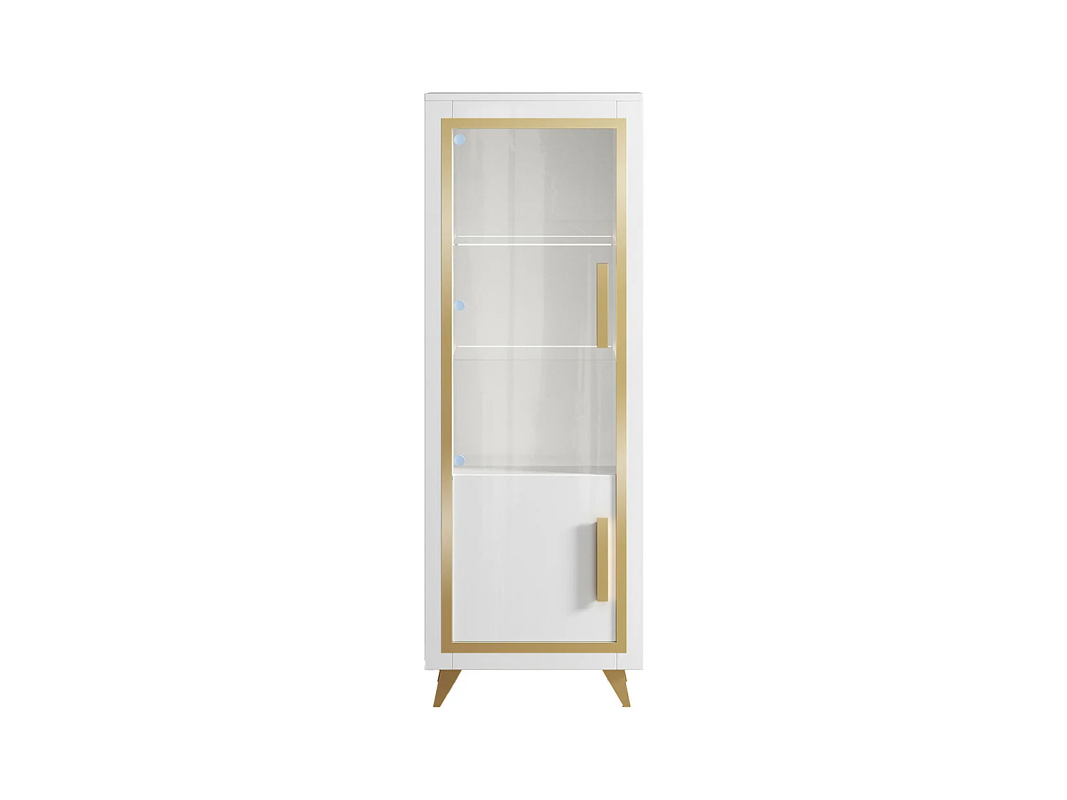 JEMMA - Vitrine 1 Porte Gauche Laquée Blanc et Décor Doré avec Leds