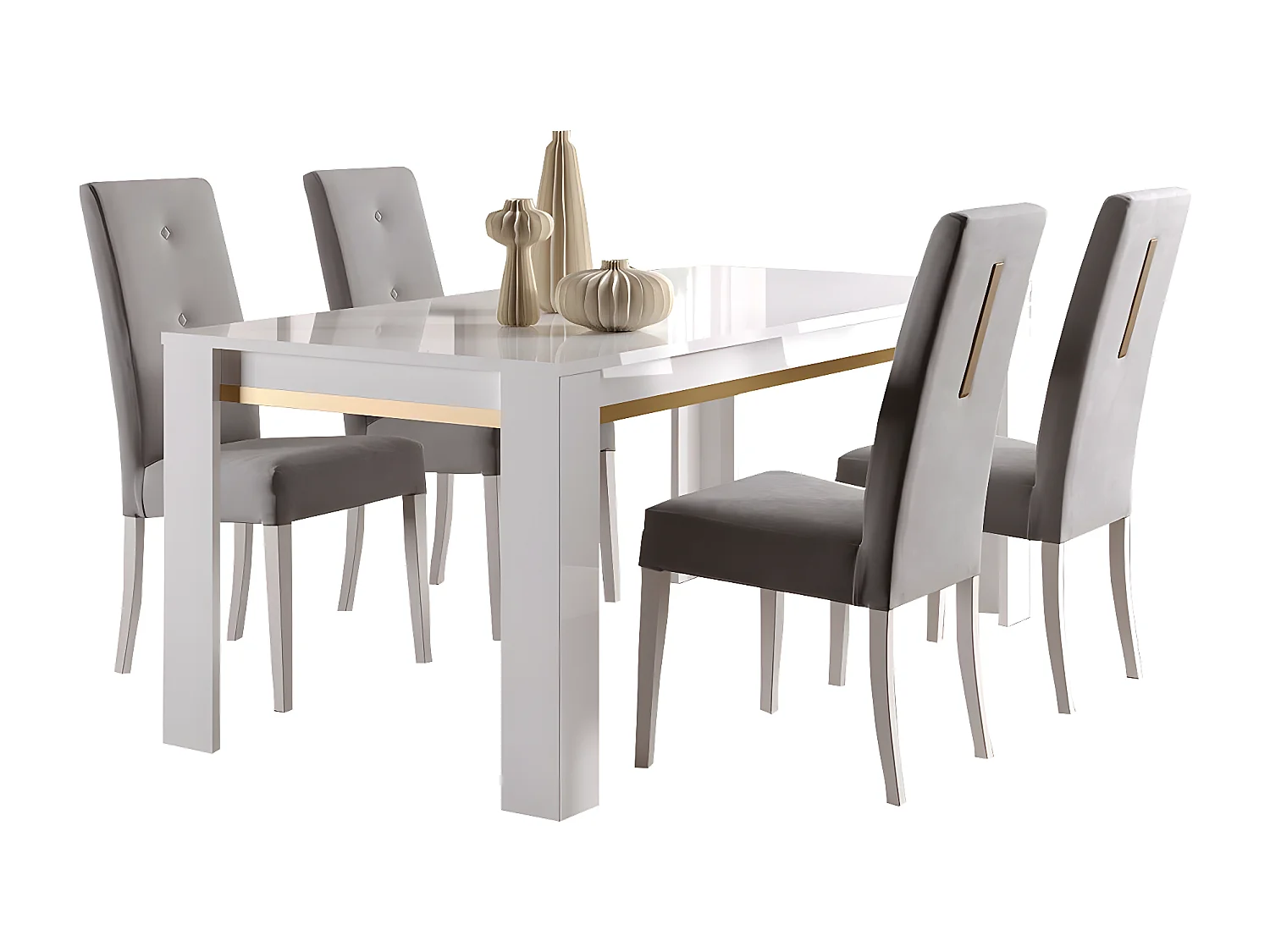 JEMMA - Table 160x90cm Laquée Blanc et Décor Doré