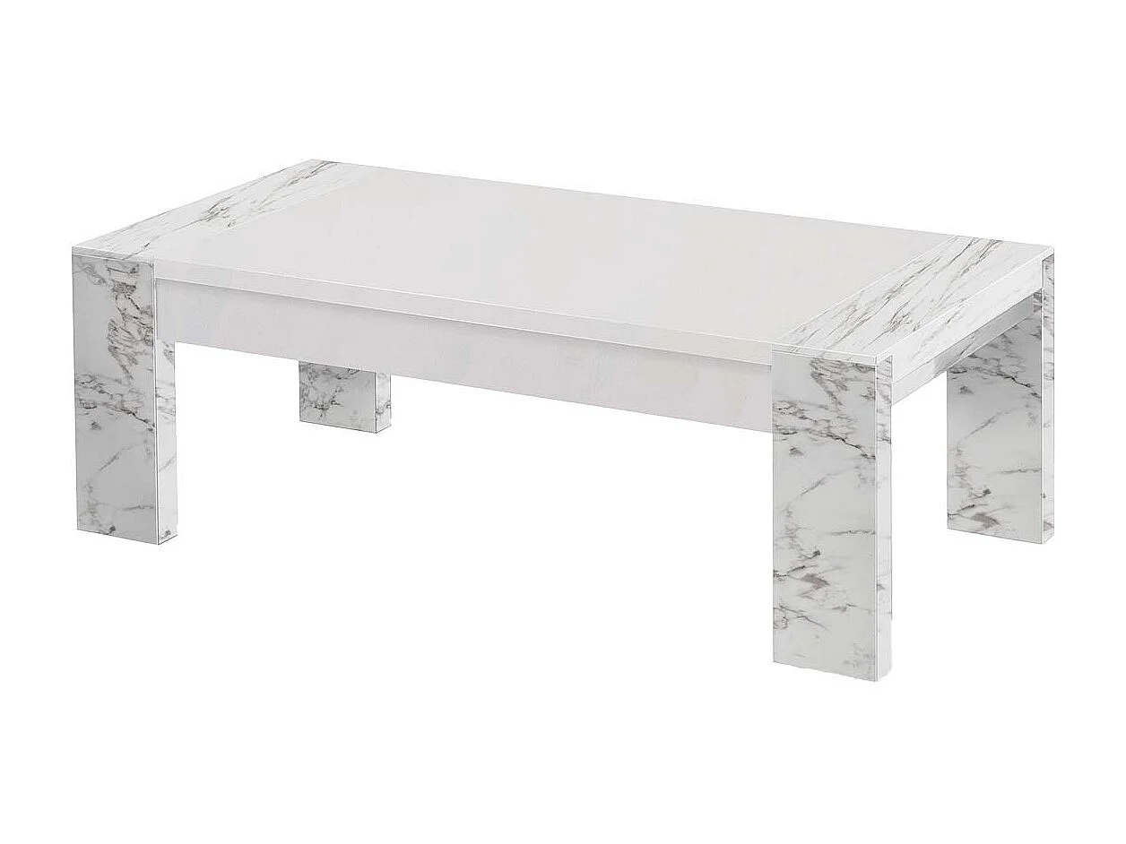 PRAVA - Ensemble Salon Blanc et Effet Marbre Meuble TV et Buffet avec Leds + Table Basse