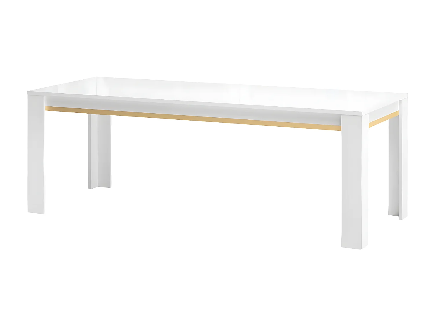 JEMMA - Ensemble Séjour Blanc Décor Doré Table 190cm + Vitrine avec Leds