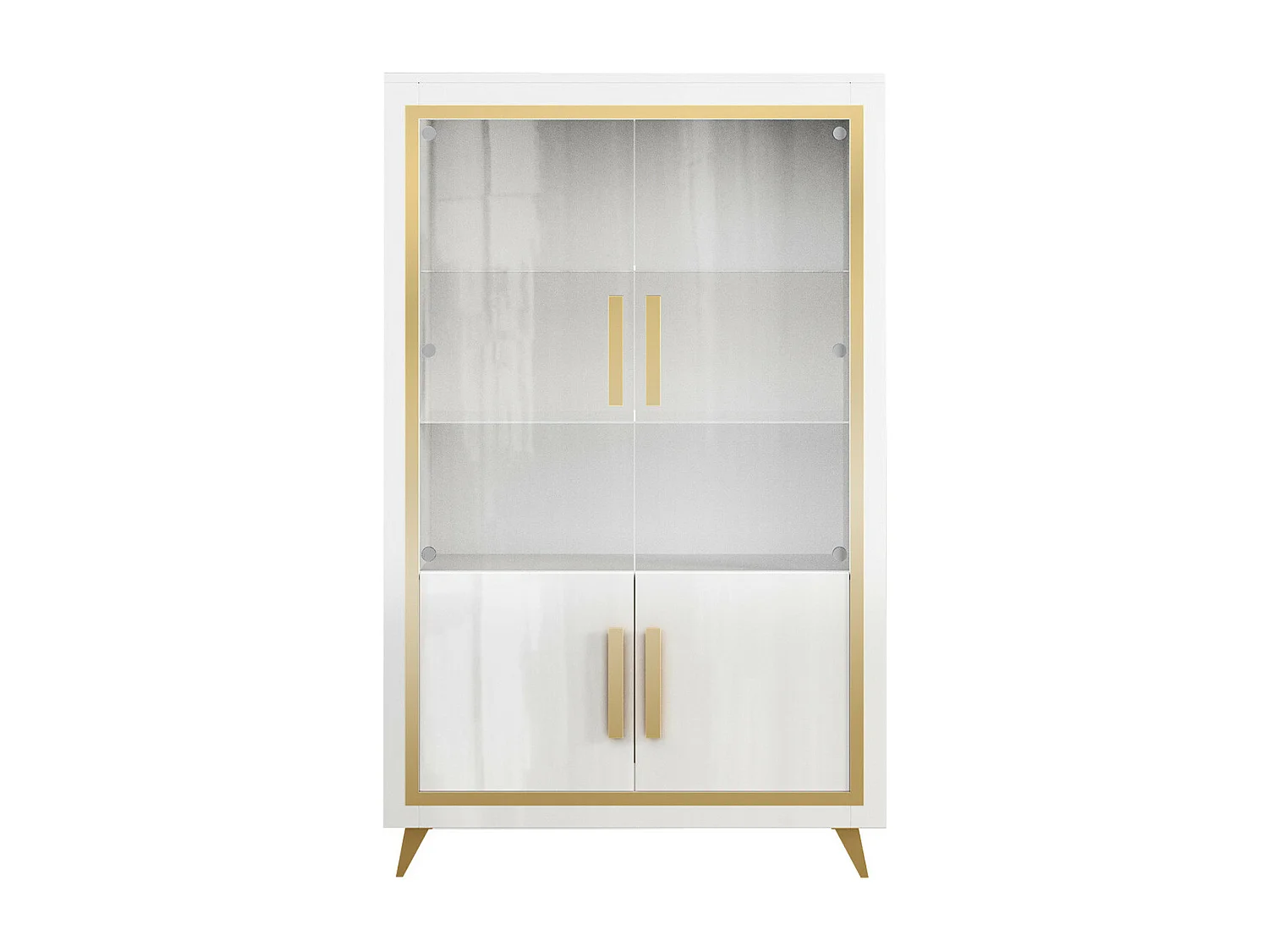 JEMMA - Ensemble Séjour Blanc Décor Doré Table 190cm + Vitrine avec Leds