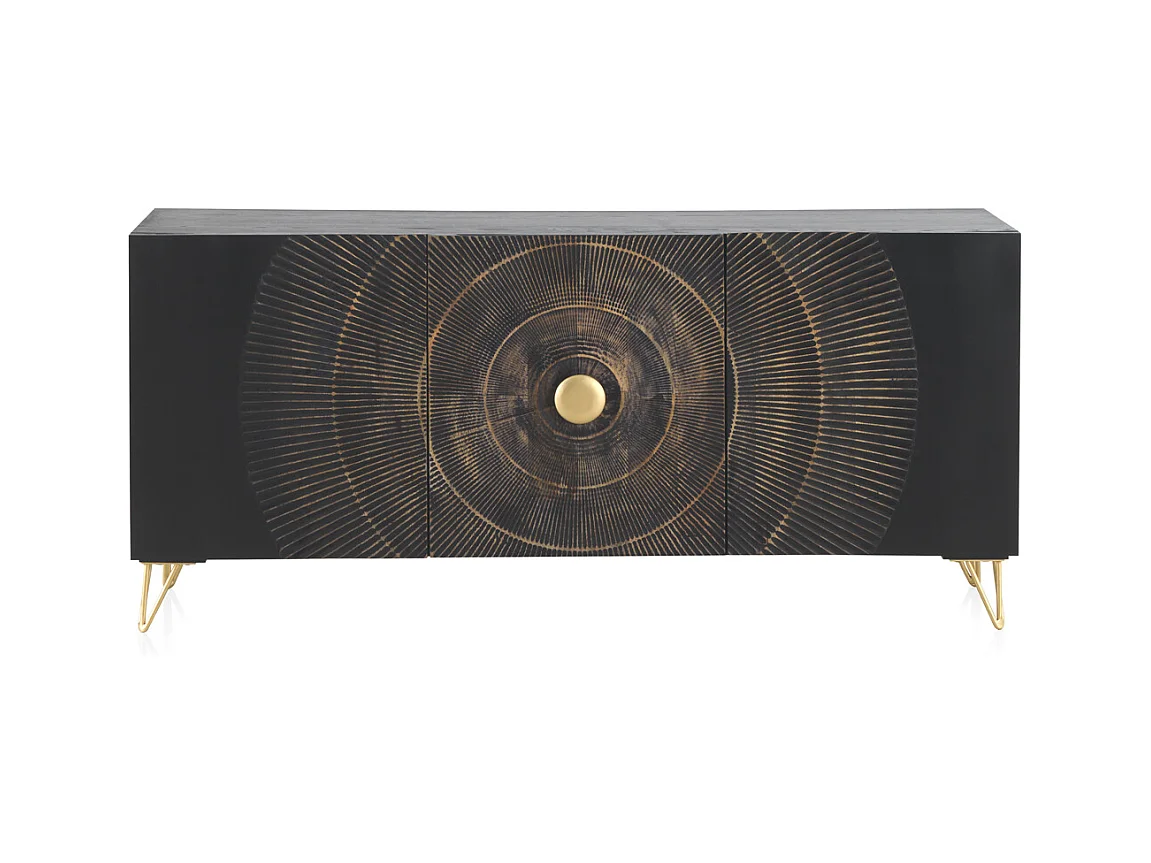 Buffet en bois de manguier et panneaux de fibres, noir