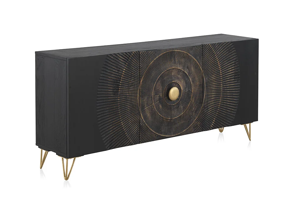 Sideboard aus Mangoholz und schwarzer Faserplatte mittlerer Dichte