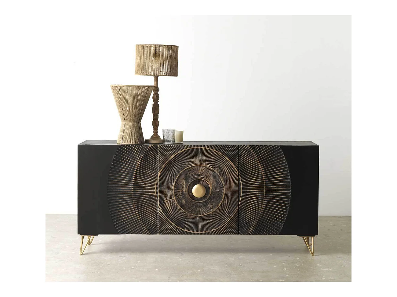 Sideboard aus Mangoholz und schwarzer Faserplatte mittlerer Dichte