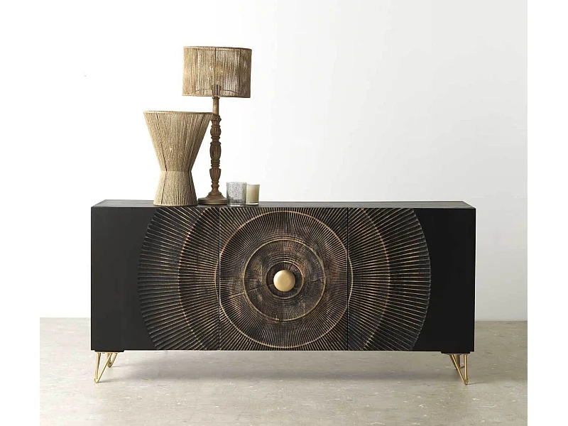 Sideboard aus Mangoholz und schwarzer Faserplatte mittlerer Dichte