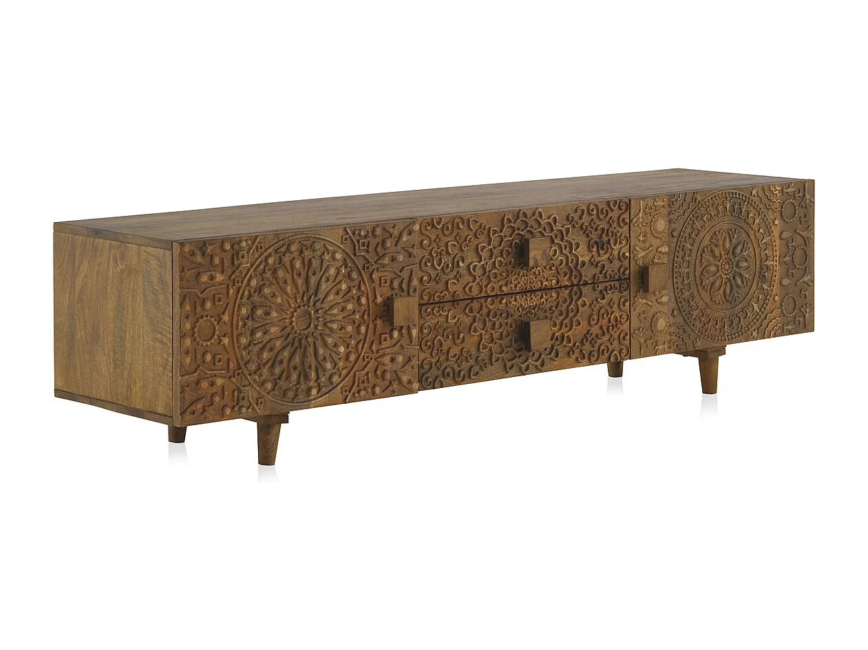 Porta TV in legno massello di mango marrone