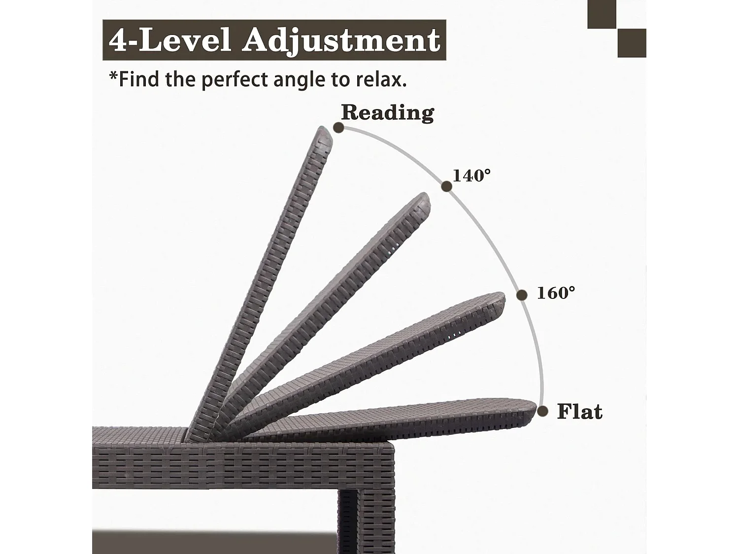 Bain de soleil - Chaise longue - Résine imitation rotin tressé - Coussin - Dossier réglable - Gris Sparkle