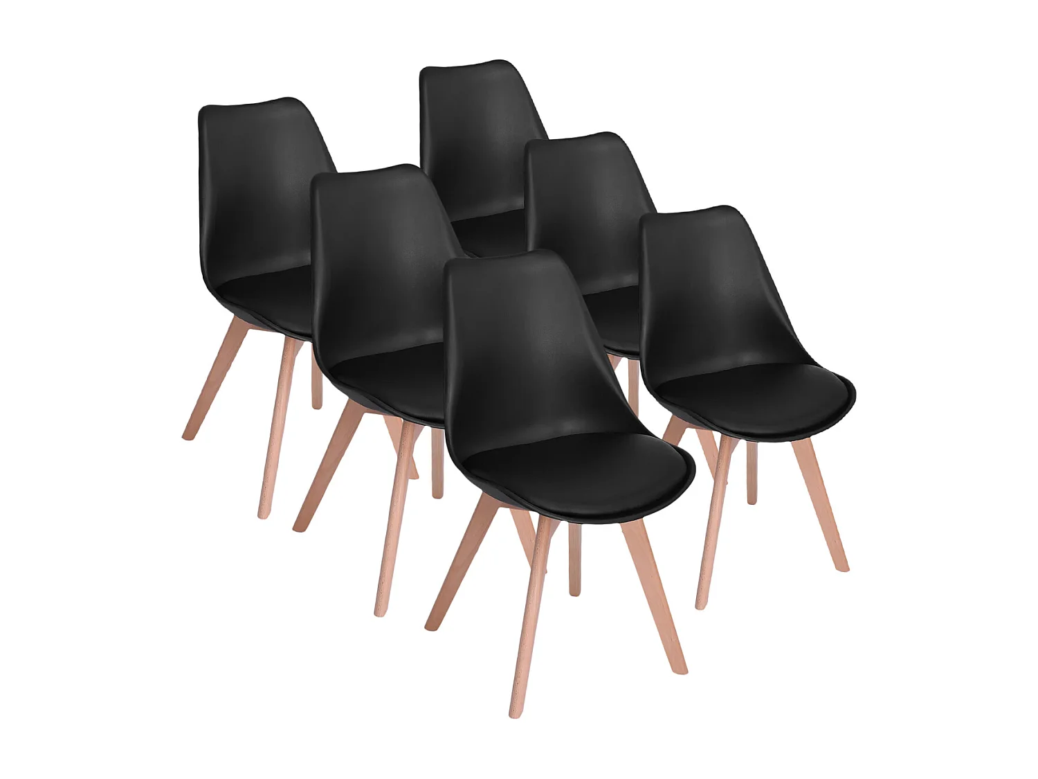Lot de 6 chaises - Noir - Chaise Scandinave - Pieds en bois (6 chaises dans un colis)