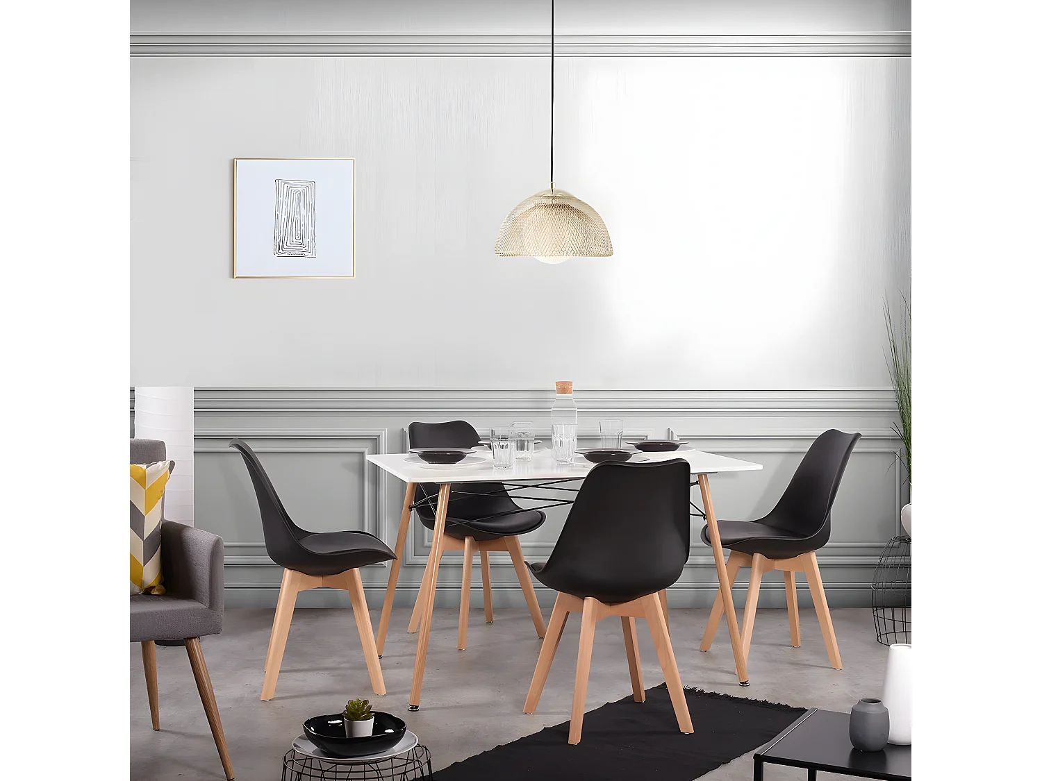 Lot de 6 chaises - Noir - Chaise Scandinave - Pieds en bois (6 chaises dans un colis)