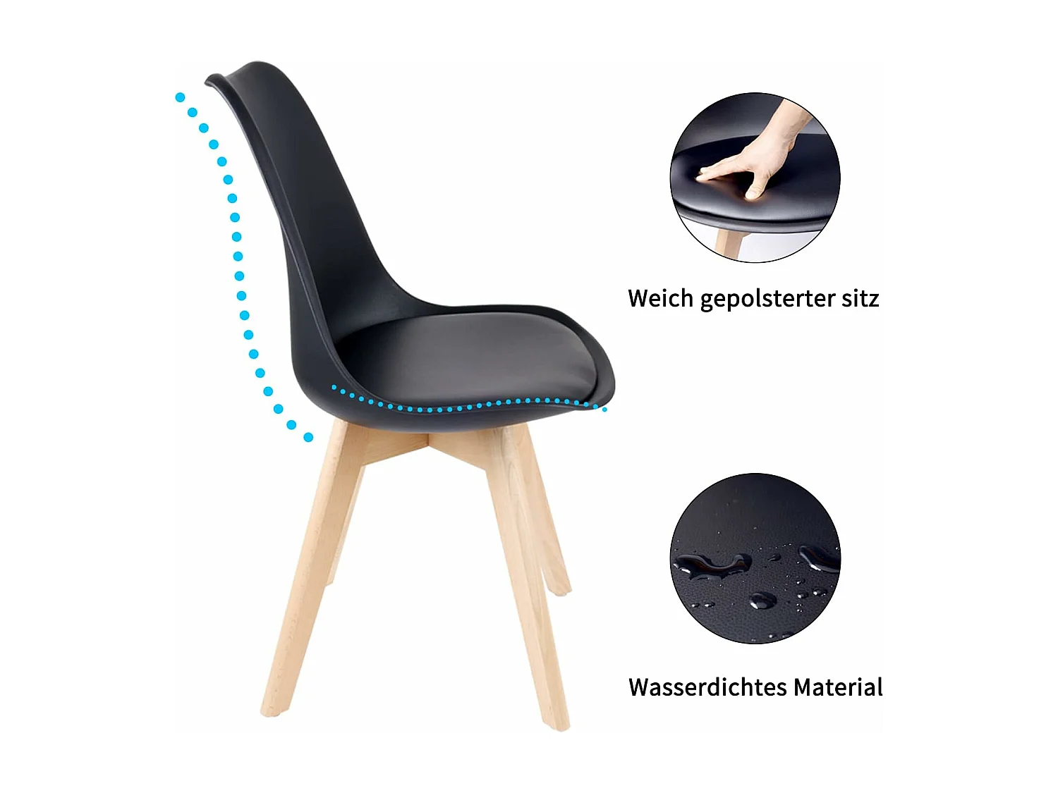 Lot de 6 chaises - Noir - Chaise Scandinave - Pieds en bois (6 chaises dans un colis)