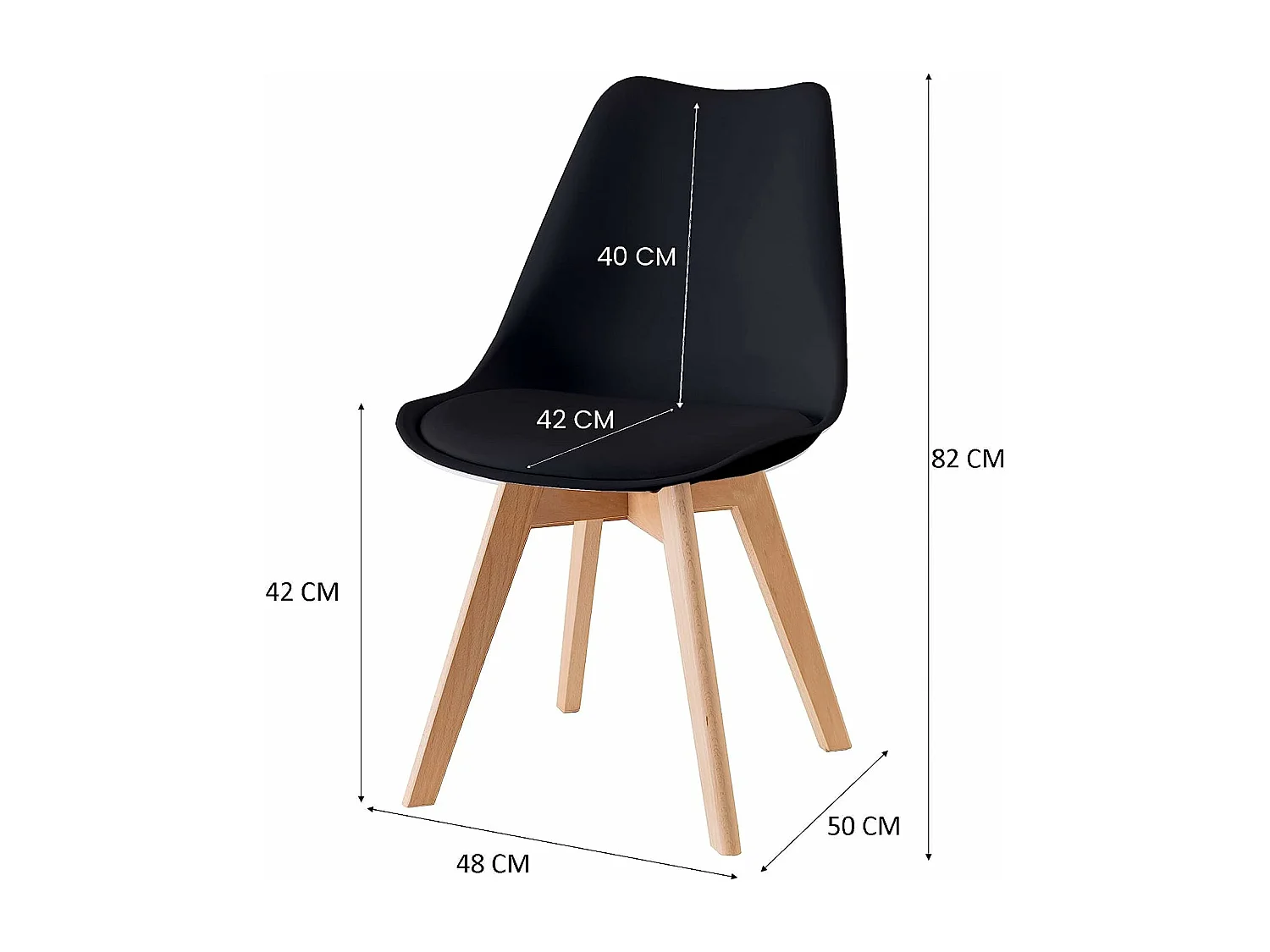 Lot de 6 chaises - Noir - Chaise Scandinave - Pieds en bois (6 chaises dans un colis)