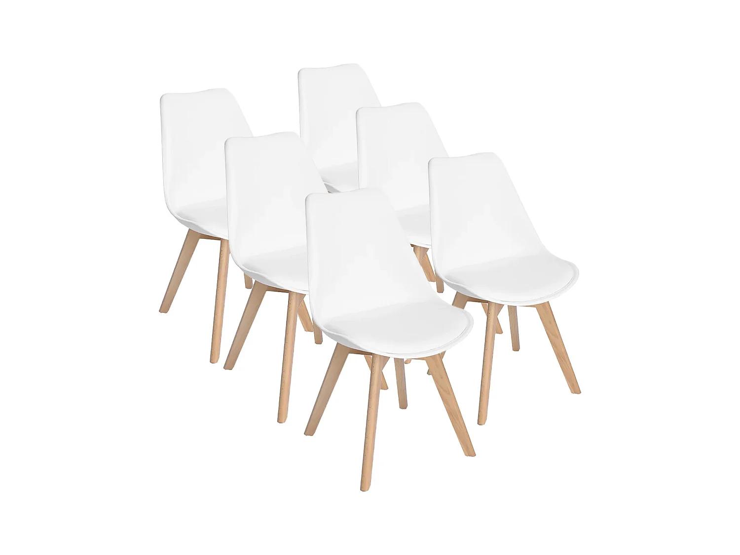 Lot de 6 chaises - Blanc - Chaise Scandinave - Pieds en bois (6 chaises dans un colis)
