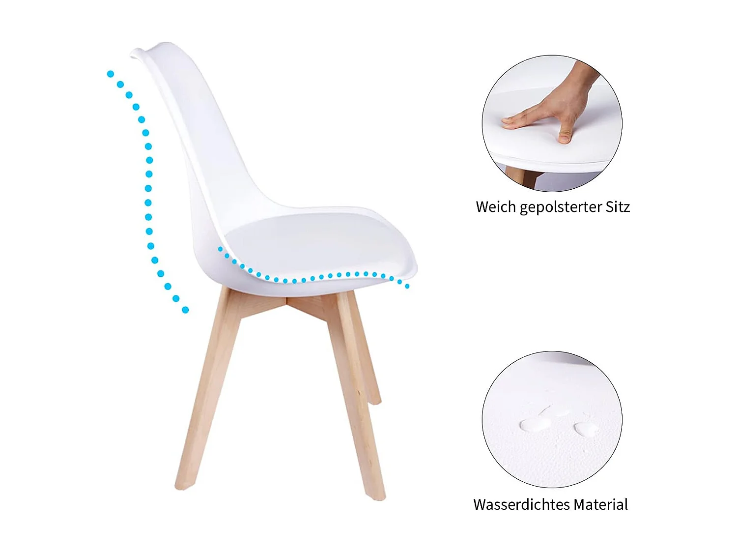 Lot de 6 chaises - Blanc - Chaise Scandinave - Pieds en bois (6 chaises dans un colis)