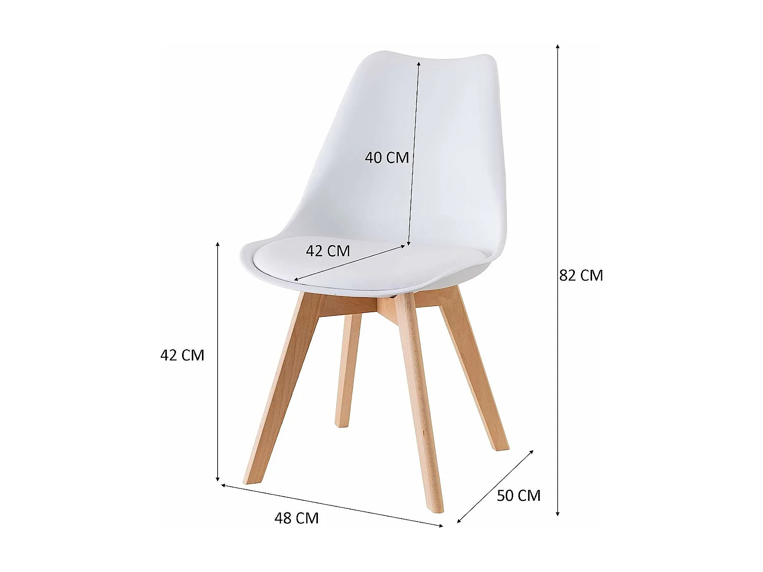 Lot de 6 chaises - Blanc - Chaise Scandinave - Pieds en bois (6 chaises dans un colis)