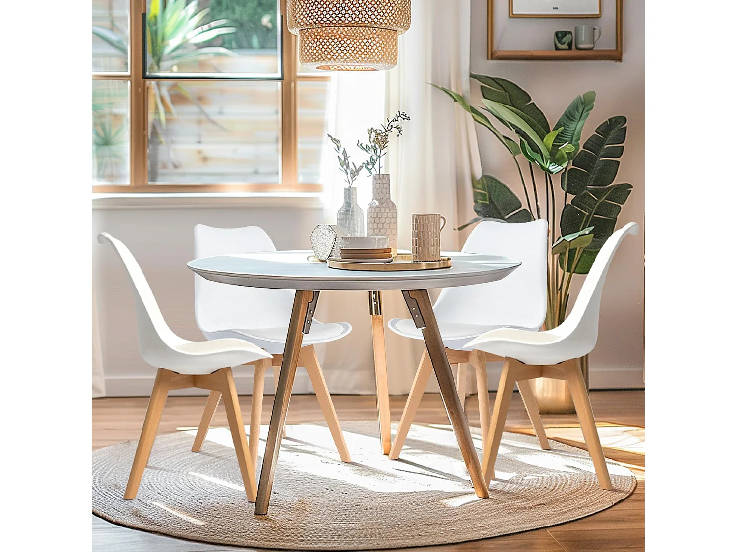 Lot de 6 chaises - Blanc - Chaise Scandinave - Pieds en bois (6 chaises dans un colis)