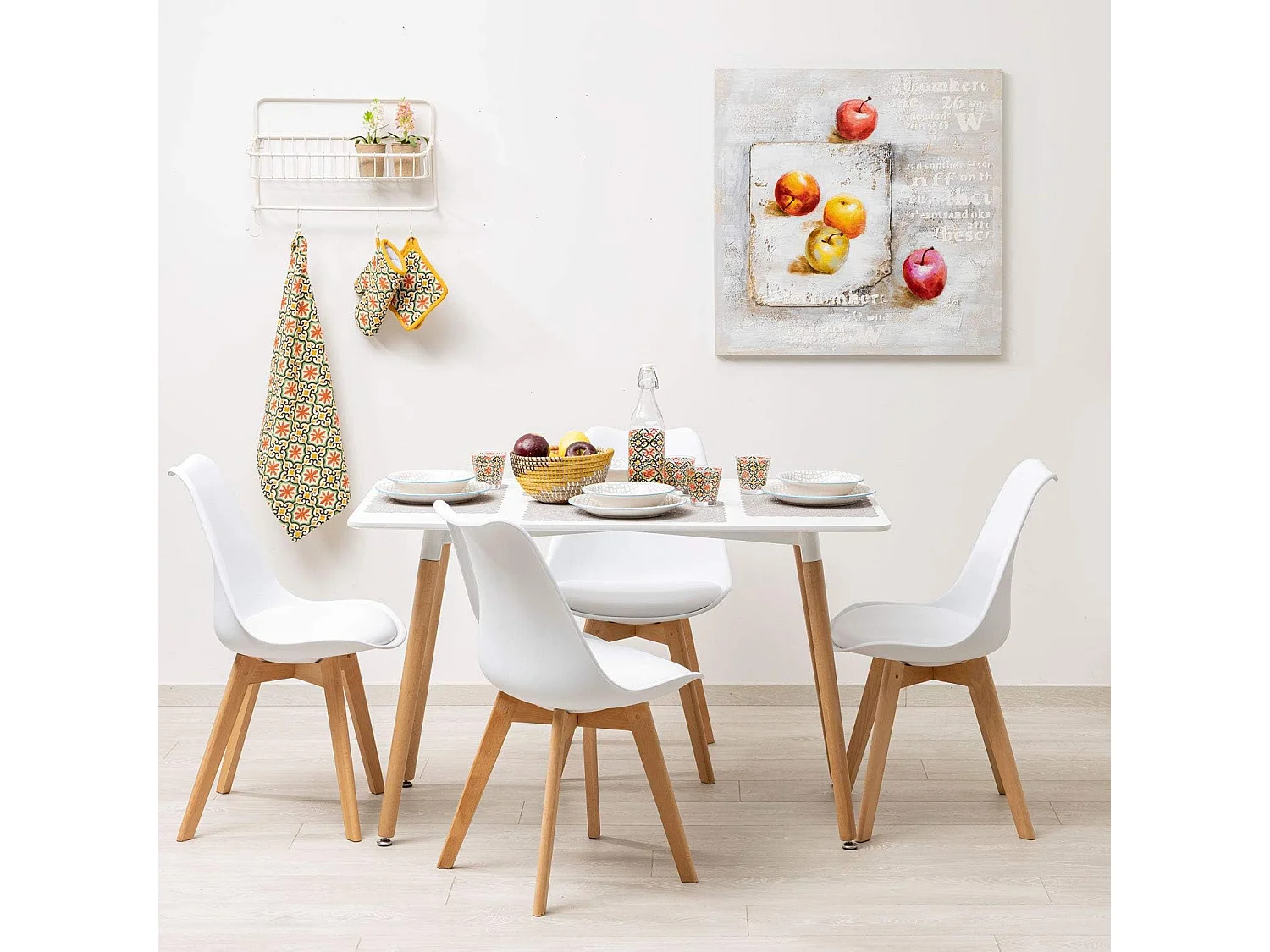 Lot de 6 chaises - Blanc - Chaise Scandinave - Pieds en bois (6 chaises dans un colis)