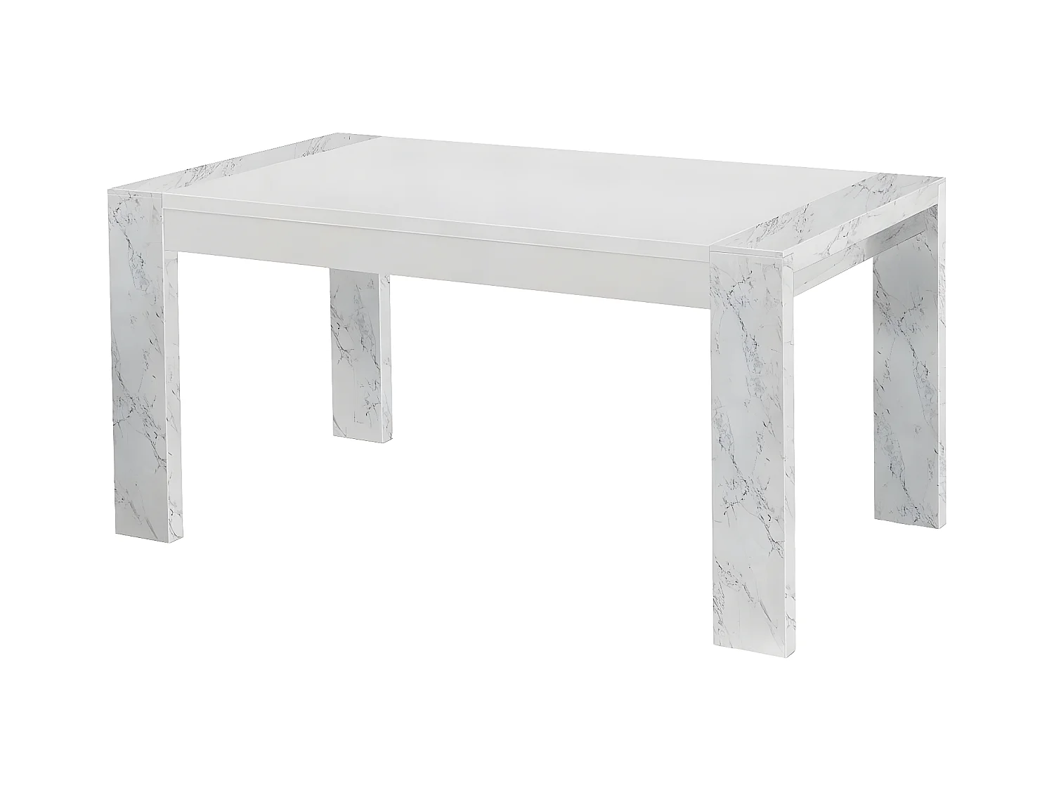 PRAVA - Table Rectangulaire 160x90cm Laquée Blanc et Effet Marbre