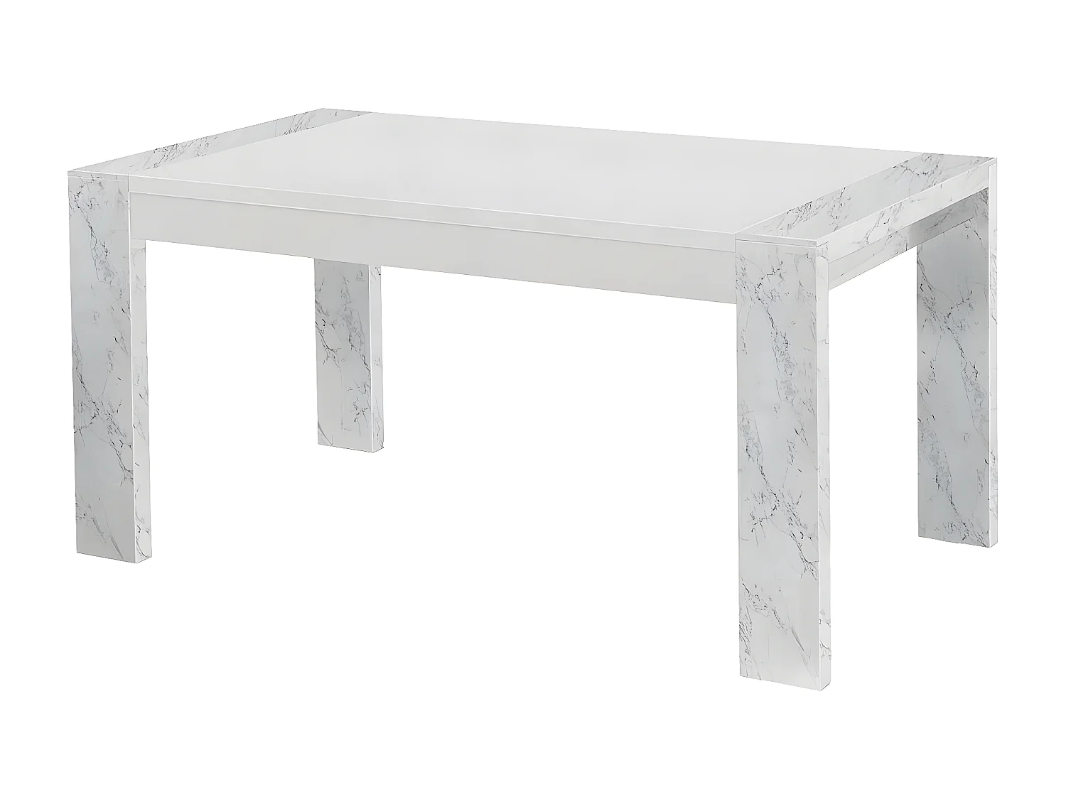 PRAVA - Table Rectangulaire 160x90cm Laquée Blanc et Effet Marbre