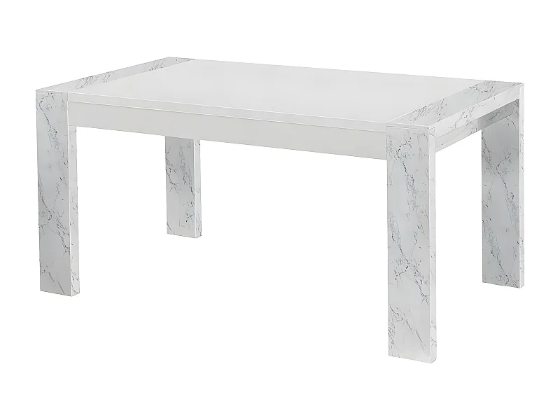 PRAVA - Table Rectangulaire 160x90cm Laquée Blanc et Effet Marbre