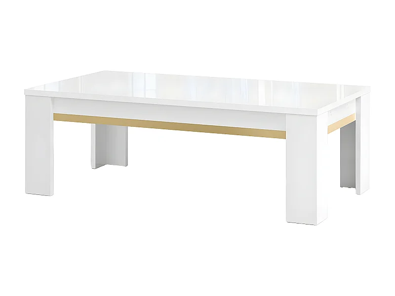 JEMMA - Table Basse Laquée Blanc et Décor Doré