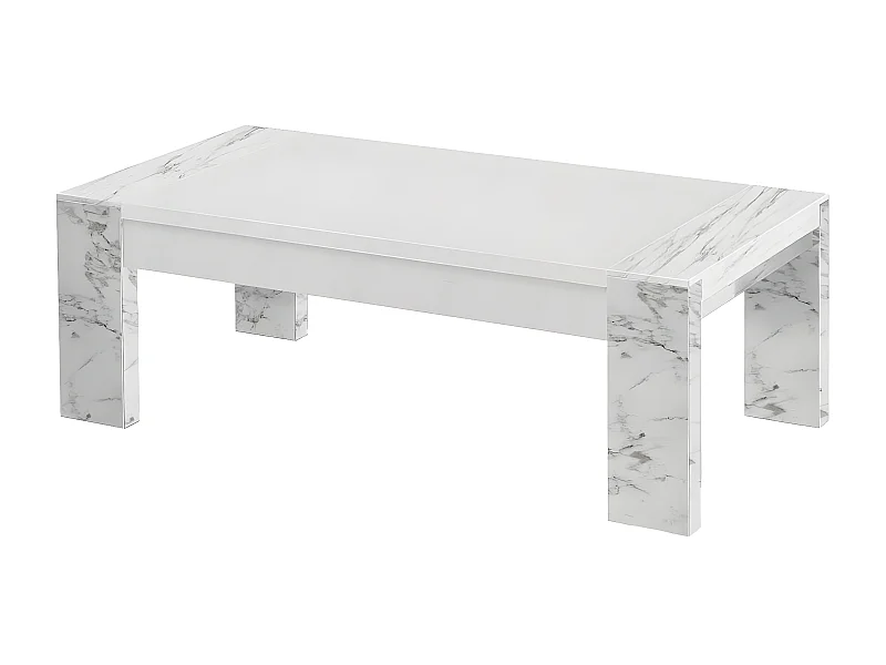 PRAVA - Table Basse L130cm Laquée Blanc et Effet Marbre