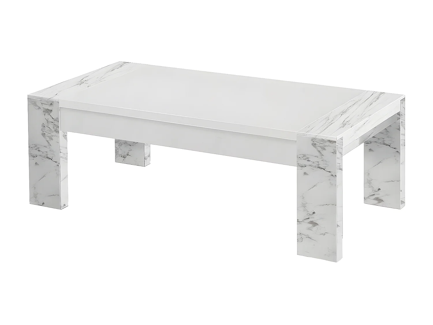 PRAVA - Table Basse L130cm Laquée Blanc et Effet Marbre