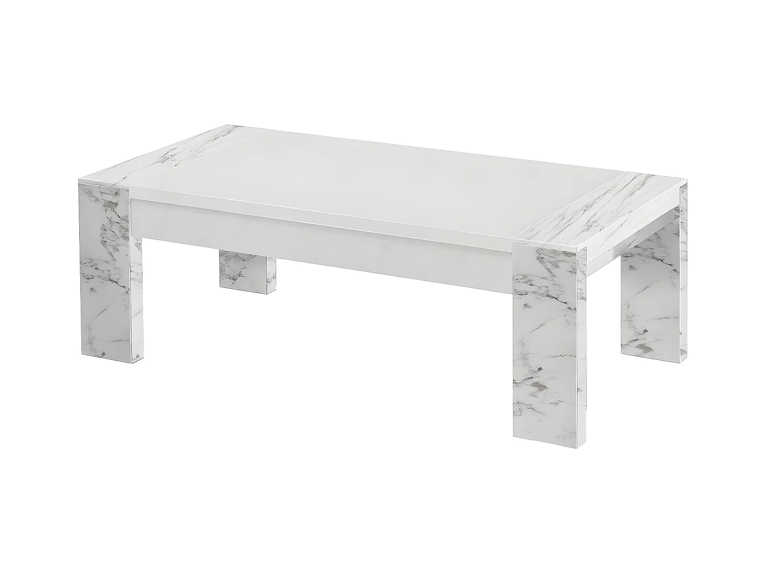PRAVA - Table Basse L130cm Laquée Blanc et Effet Marbre