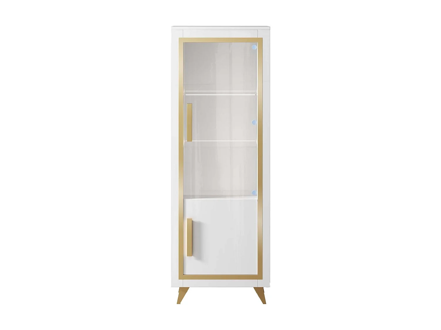 JEMMA - Ensemble Salon Complet Blanc Décor Doré Meuble TV et Vitrines avec Leds + Table Basse