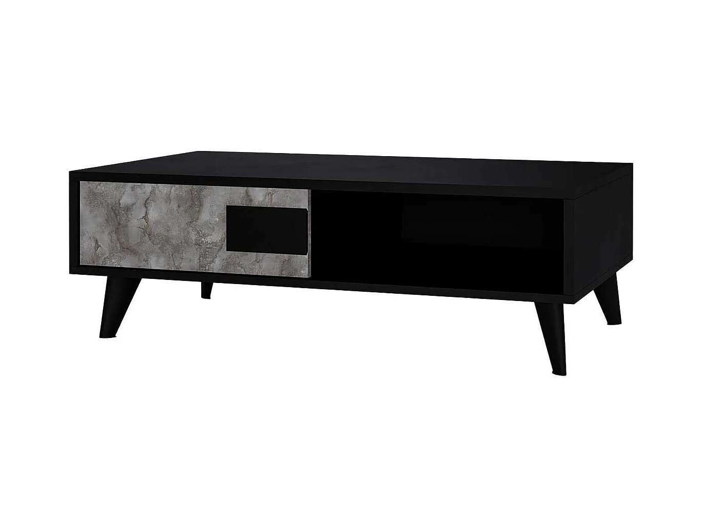 SEATTLE - Ensemble Salon Complet Noir et Effet Métal Oxydé Meuble TV et Colonnes avec Leds + Table Basse