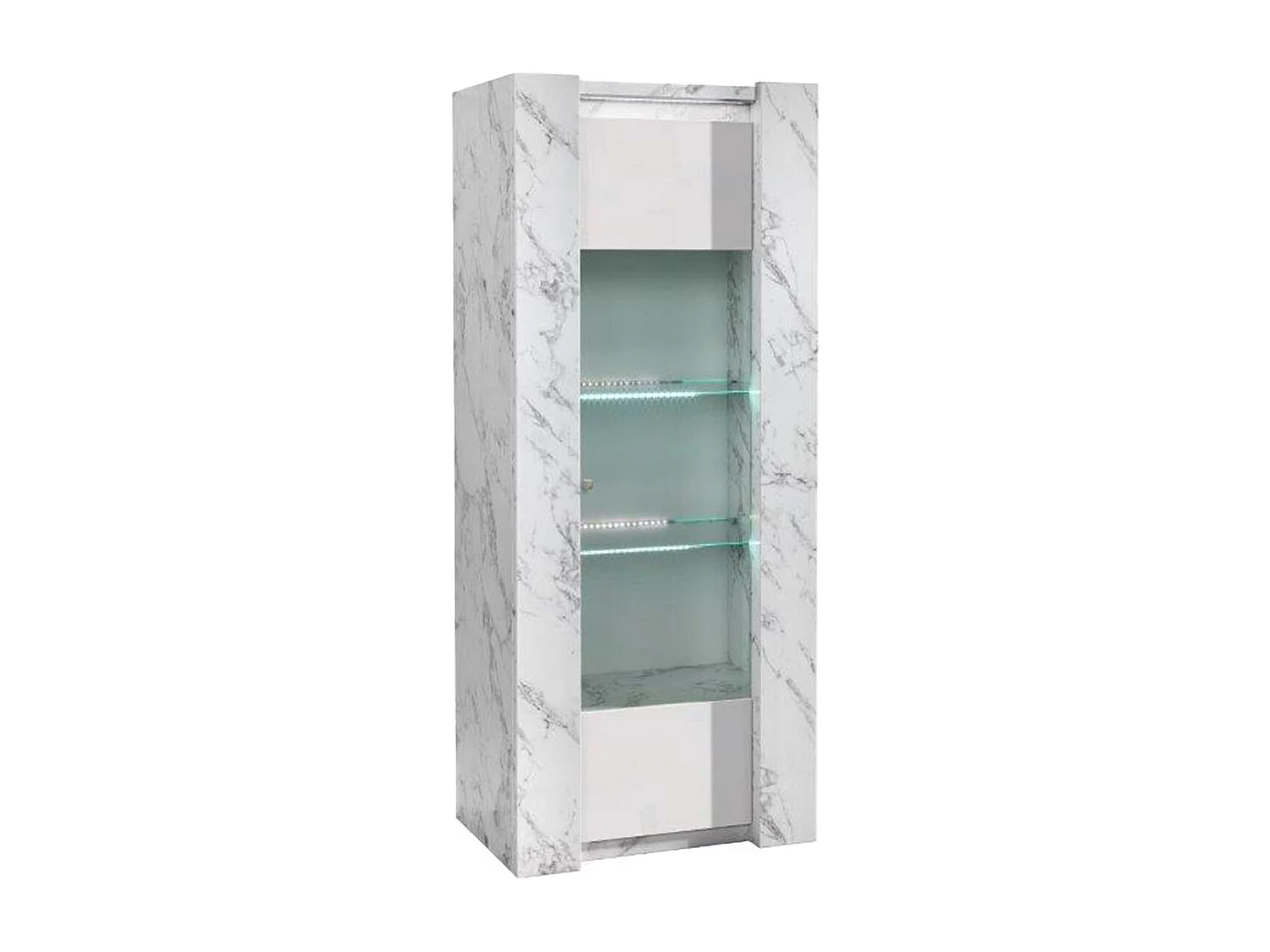 PRAVA - Ensemble Salon Complet Blanc et Effet Marbre Meuble TV et Vitrines avec Leds + Table Basse