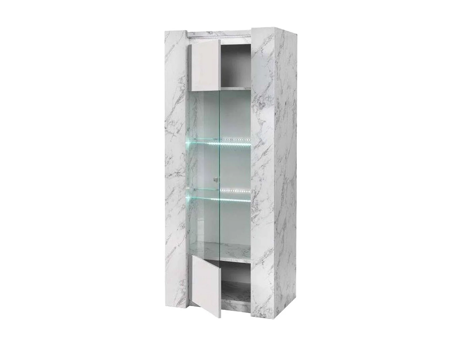 PRAVA - Ensemble Salon Complet Blanc et Effet Marbre Meuble TV et Vitrines avec Leds + Table Basse