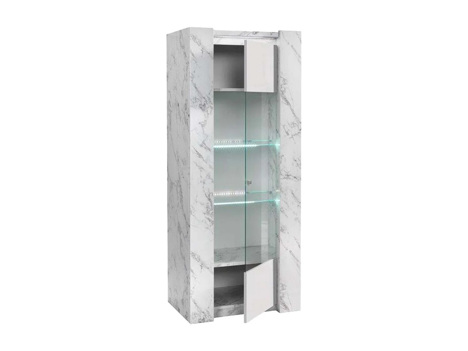 PRAVA - Ensemble Salon Complet Blanc et Effet Marbre Meuble TV et Vitrines avec Leds + Table Basse