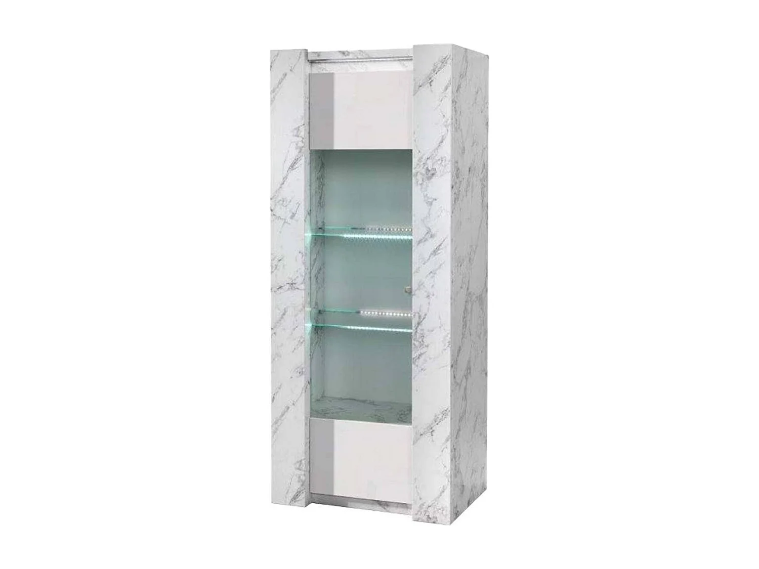 PRAVA - Ensemble Salon Complet Blanc et Effet Marbre Meuble TV et Vitrines avec Leds + Table Basse