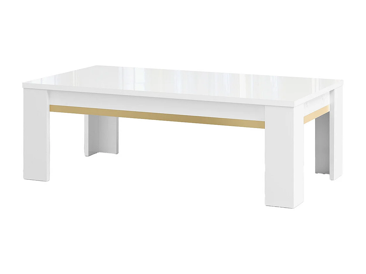 JEMMA - Ensemble Salon Blanc Décor Doré Meuble TV + Buffet avec Leds + Table Basse