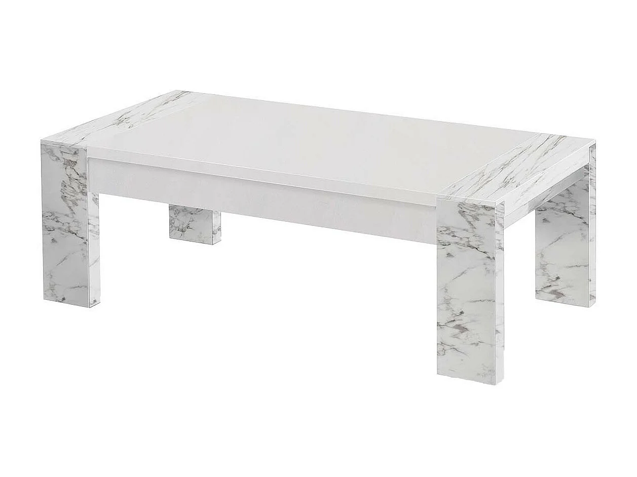 PRAVA - Ensemble Salon Blanc et Effet Marbre Meuble TV avec Leds + Table Basse