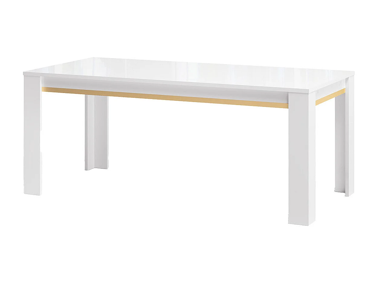 JEMMA - Ensemble Séjour Complet Blanc Décor Doré Table 160cm + Buffet et Vitrine avec Leds