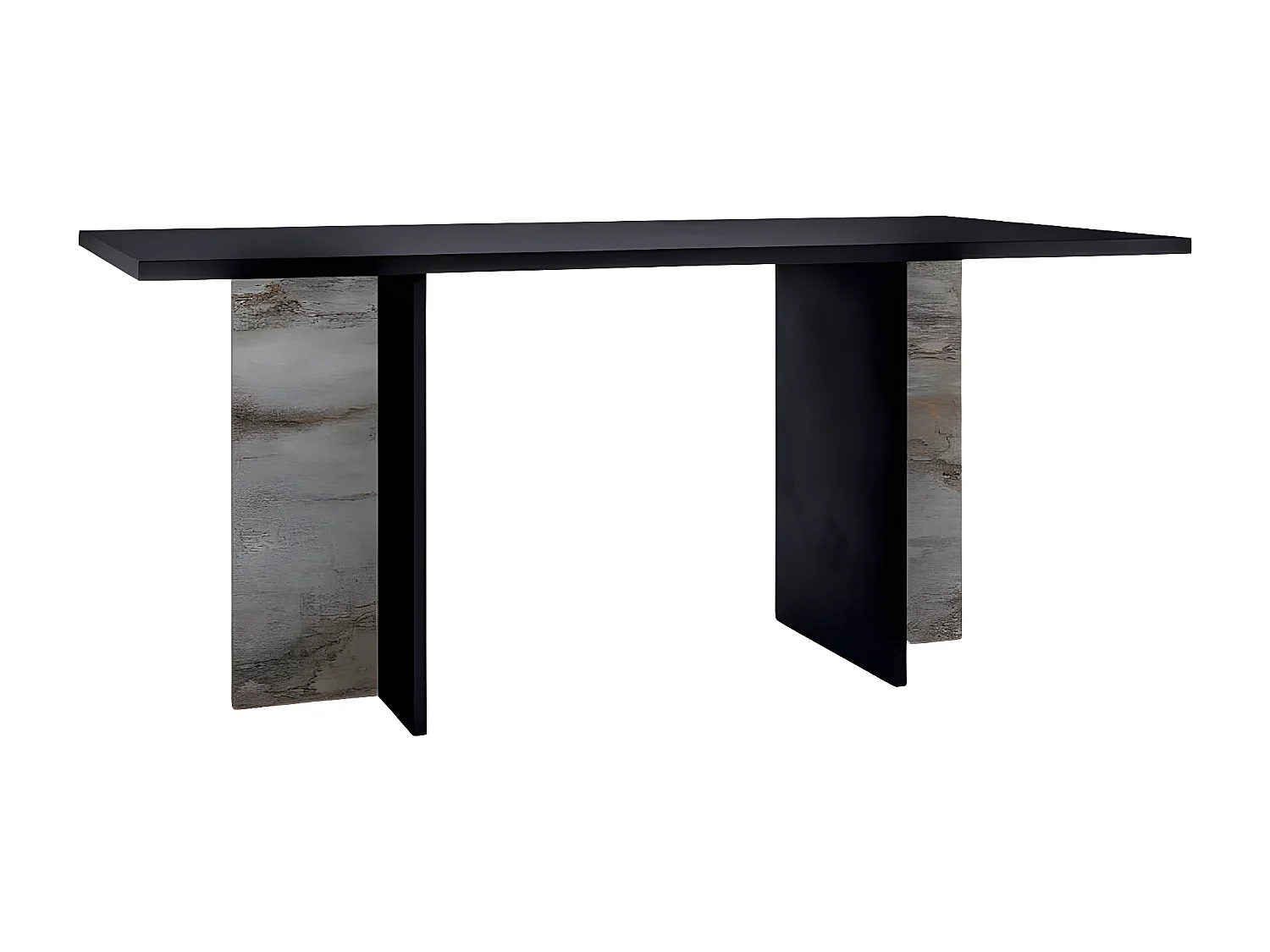 SEATTLE - Ensemble Séjour Complet Noir et Effet Métal Oxydé Table 160cm + Buffet et Vaisselier avec Leds