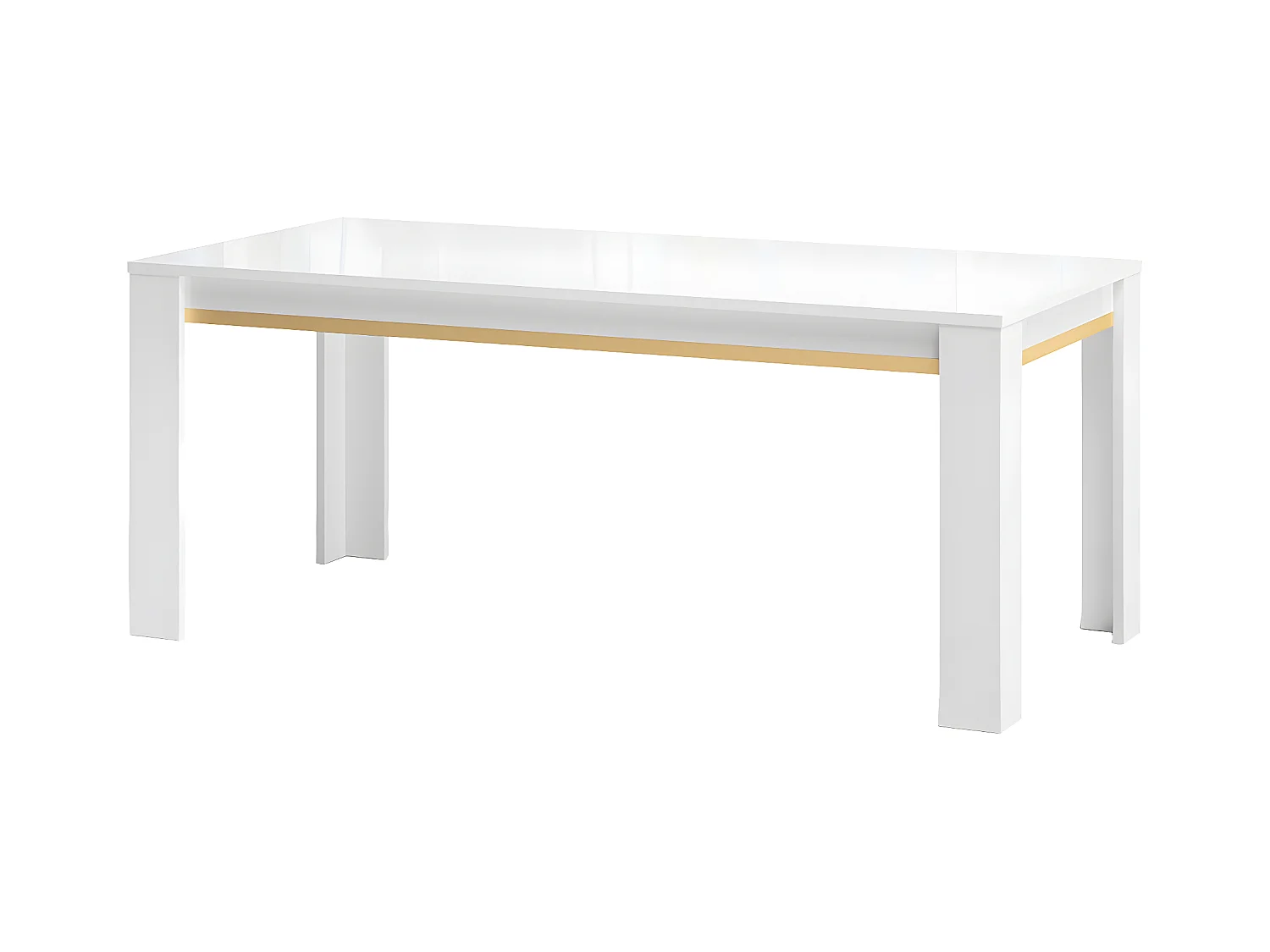 JEMMA - Ensemble Séjour Blanc Décor Doré Table 160cm + Buffet avec Leds