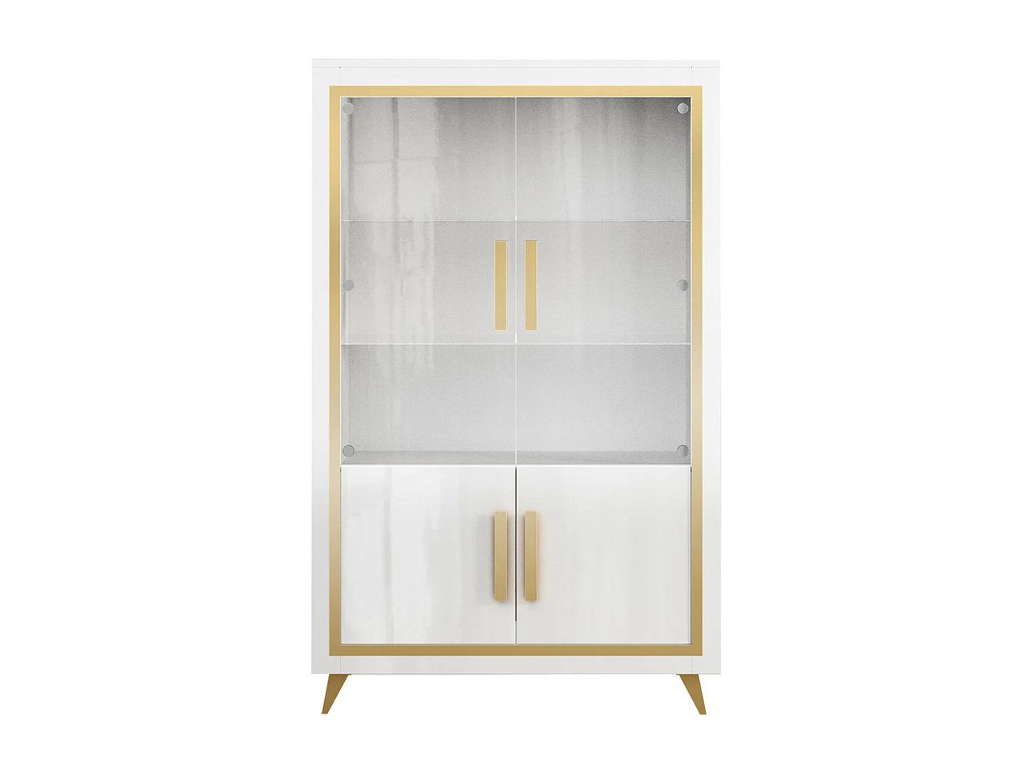 JEMMA - Ensemble Séjour Complet Blanc Décor Doré Table 190cm + Buffet et Vitrine avec Leds