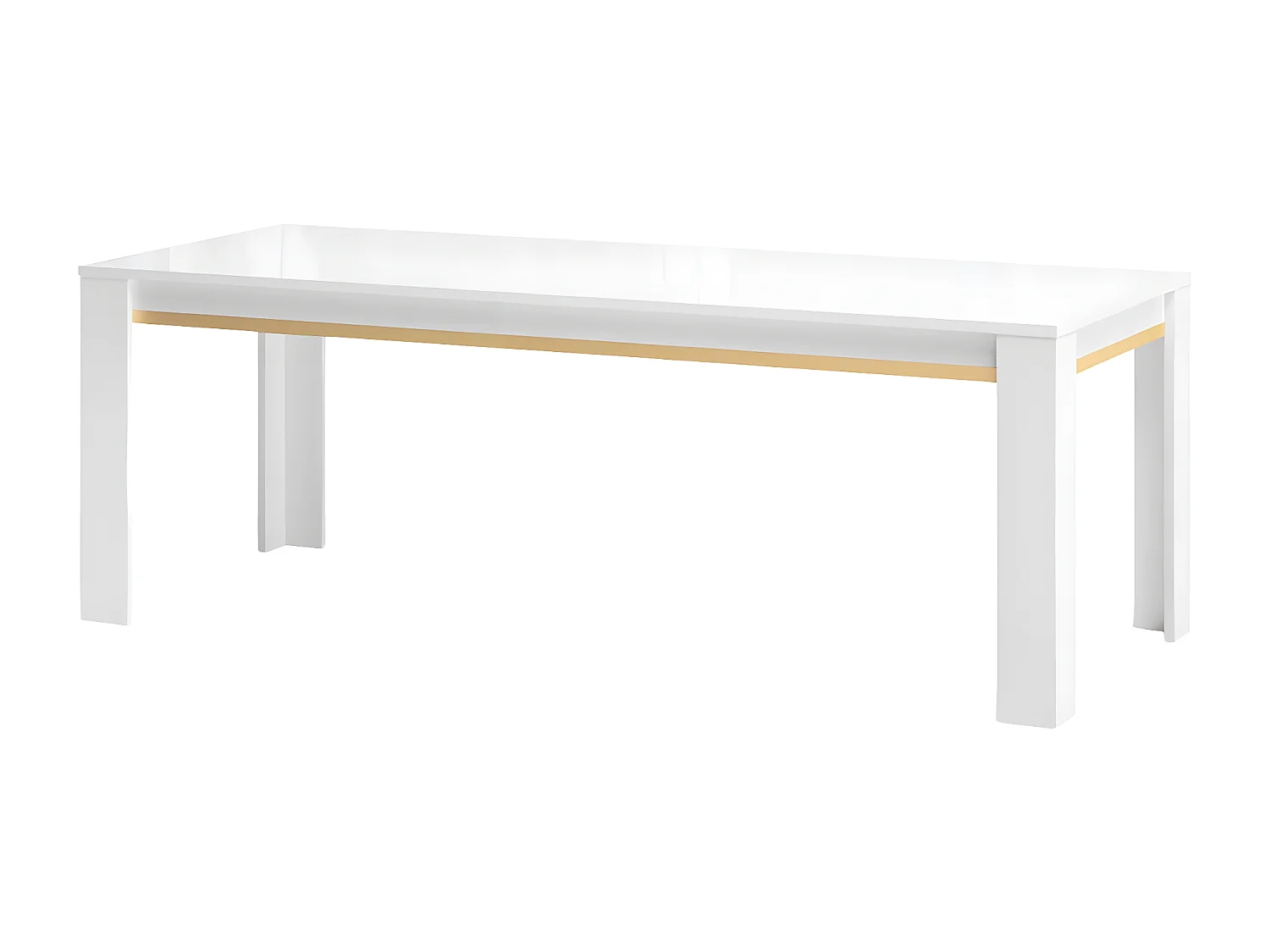 JEMMA - Ensemble Séjour Blanc Décor Doré Table 190cm + Buffet avec Leds