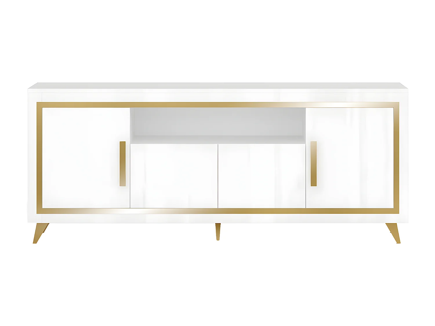 JEMMA - Ensemble Séjour Blanc Décor Doré Table 190cm + Buffet avec Leds