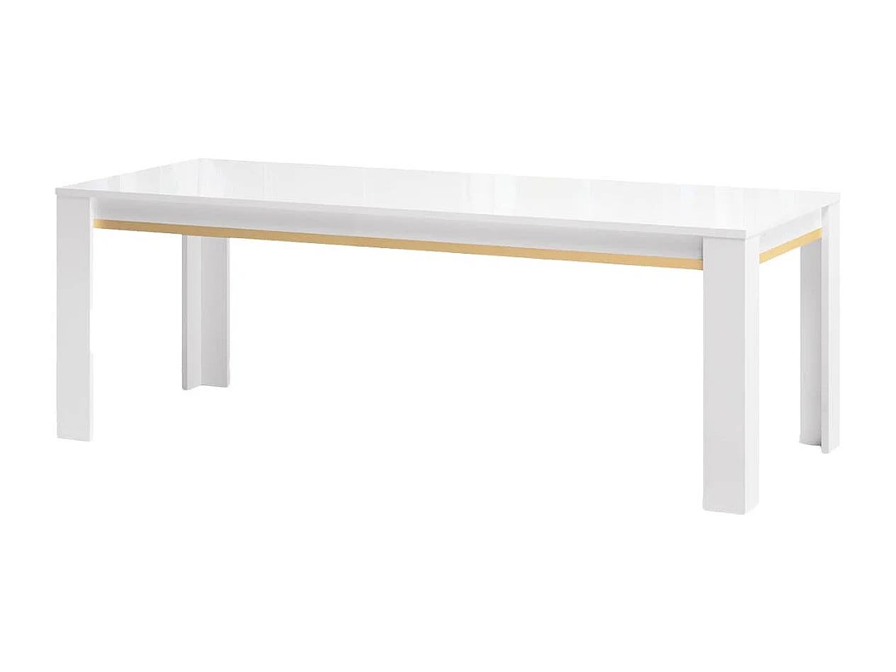 JEMMA - Ensemble Séjour Blanc Décor Doré Table 190cm + Buffet avec Leds