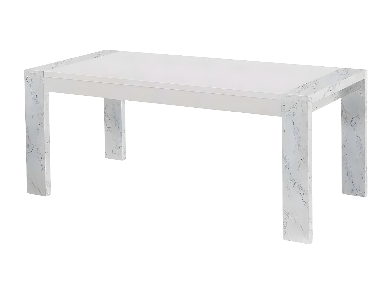 PRAVA - Ensemble Séjour Blanc et Effet Marbre Table 190cm + Buffet avec Leds