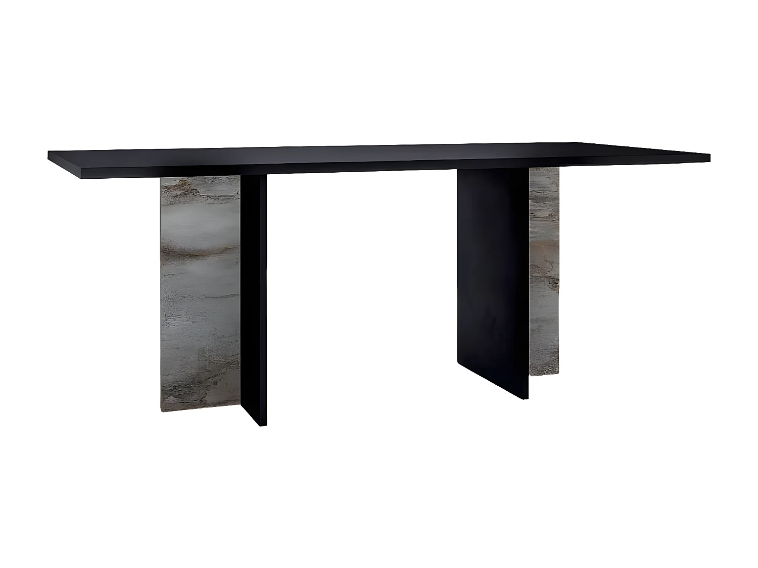 SEATTLE - Ensemble Séjour Complet Noir et Effet Métal Oxydé Table 190cm + Buffet et Vaisselier avec Leds