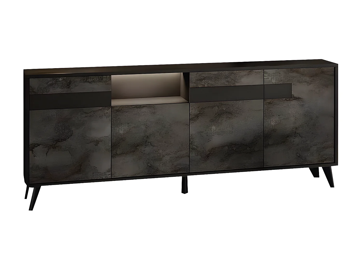 SEATTLE - Ensemble Séjour Noir et Effet Métal Oxydé Table 190cm + Buffet avec Leds