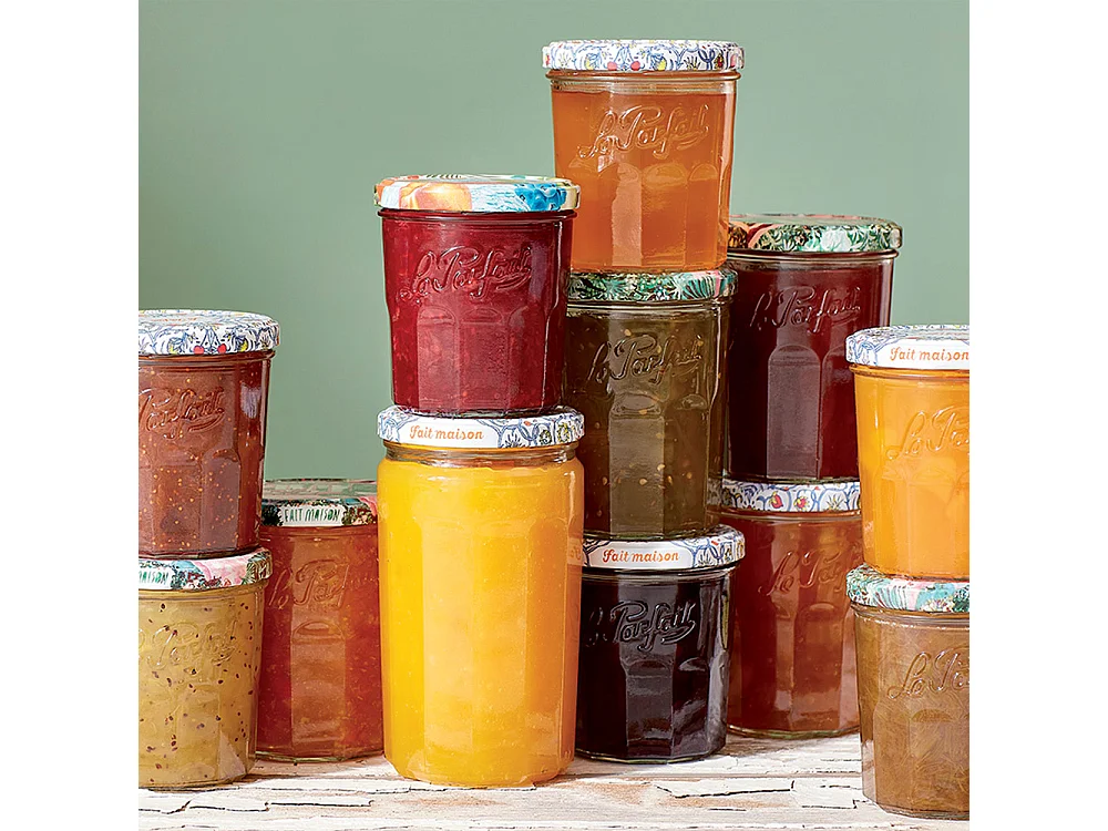 Set van 6 glazen potten voor jam met versierde deksels van Le Parfait - 385ml