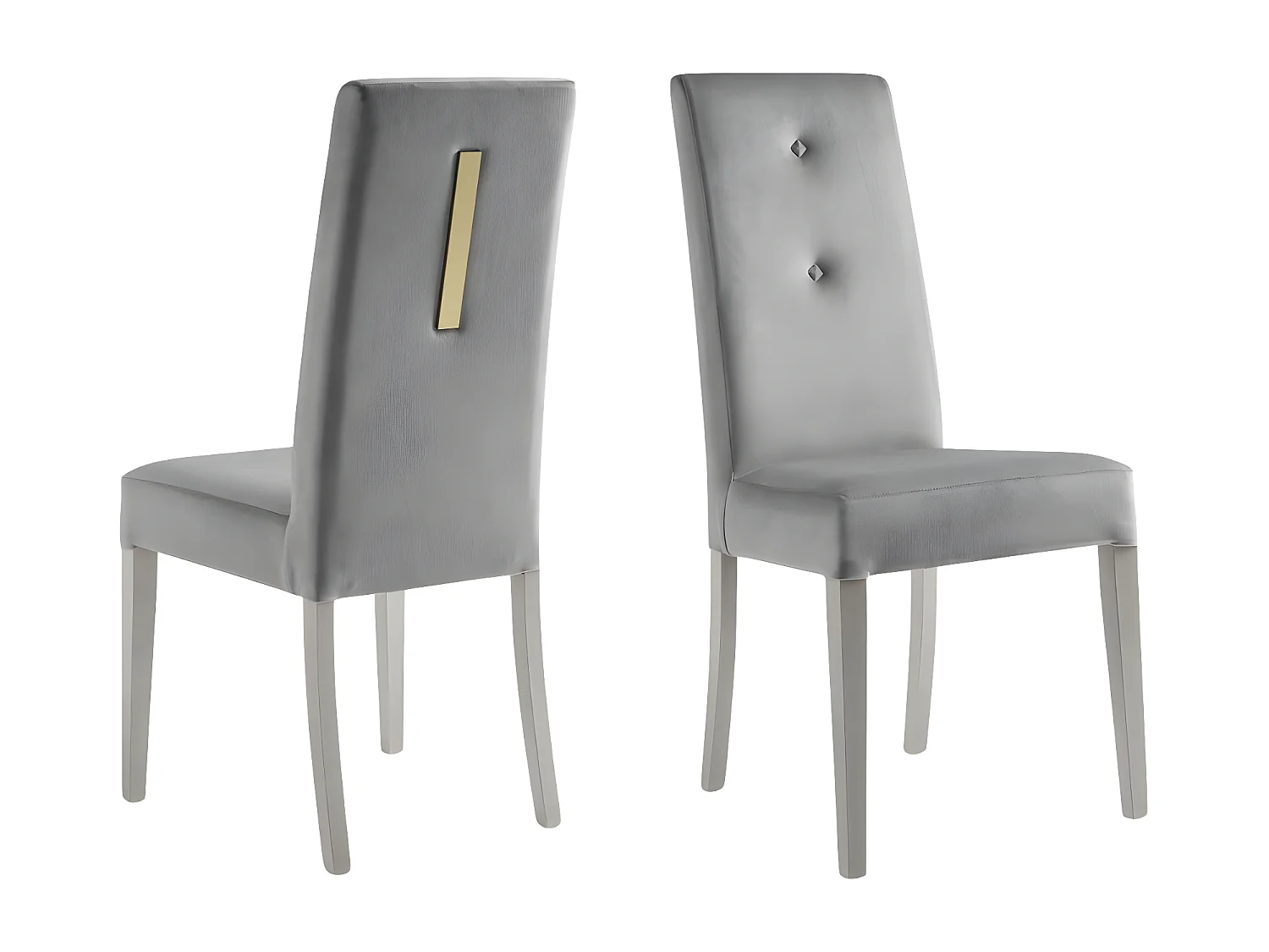 JEMMA - Lot de 2 Chaises Suédine Grise Détail Doré et Bois Gris