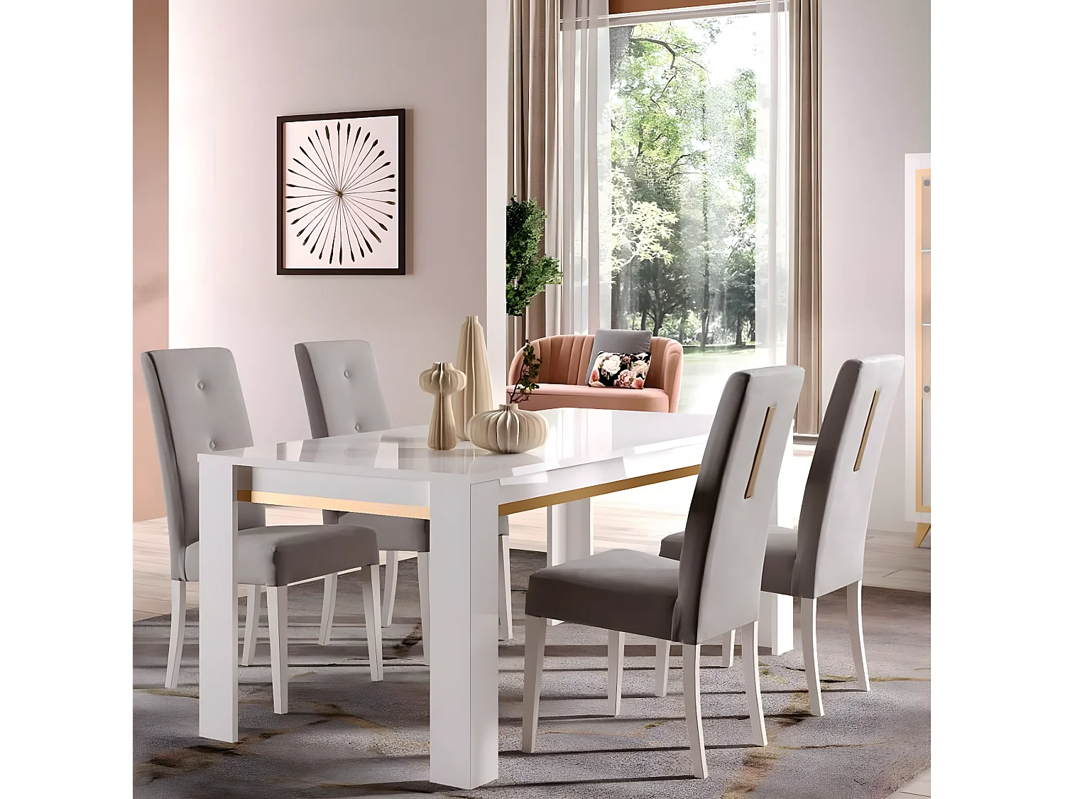 JEMMA - Lot de 2 Chaises Suédine Grise Détail Doré et Bois Gris