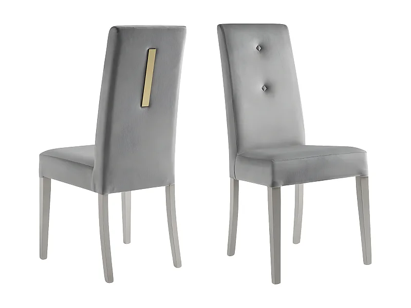 JEMMA - Lot de 2 Chaises Suédine Grise Détail Doré et Bois Gris